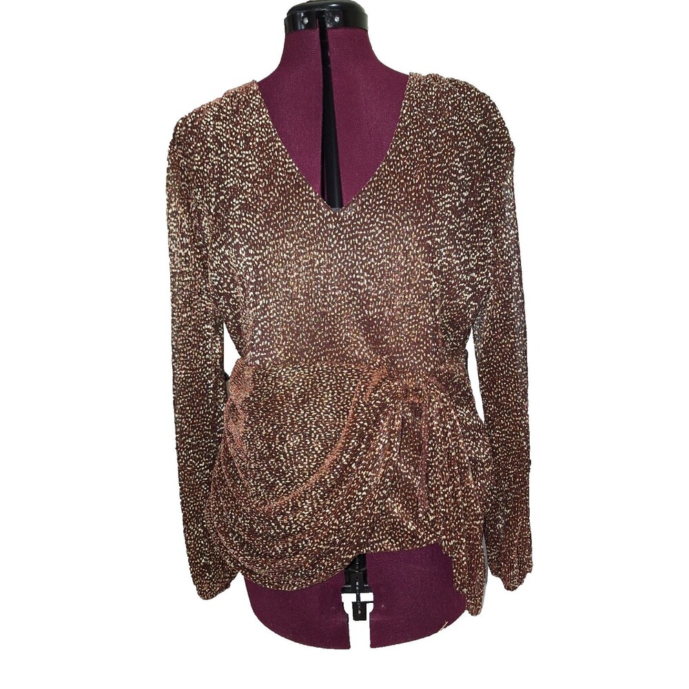nicole miller marshalls gold black shiny holiday women's blouse fitted  Lg